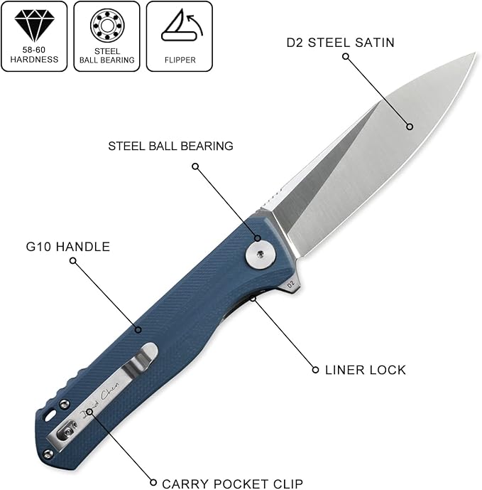 Petrified fish G10 handle D2 steel blade 2CR13 liner ball bearing flipper folding knife camping