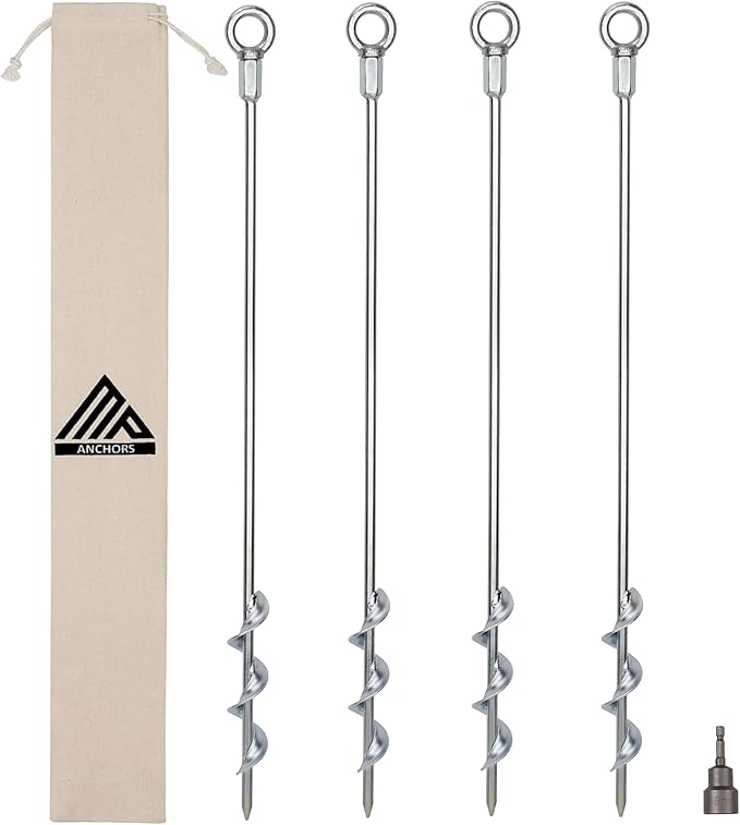 Earth Anchors - 24" Set of 4 Heavy Duty Ground Stakes with Drill Bit - Mobile Home, Shed & Swing