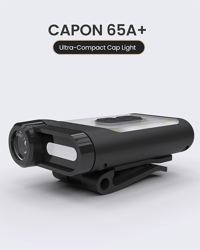 Claymore Capon 65A+ Black Ultra-Light Clip-On Cap Light ??USB-C Rechargeable 230LM LED Compact
