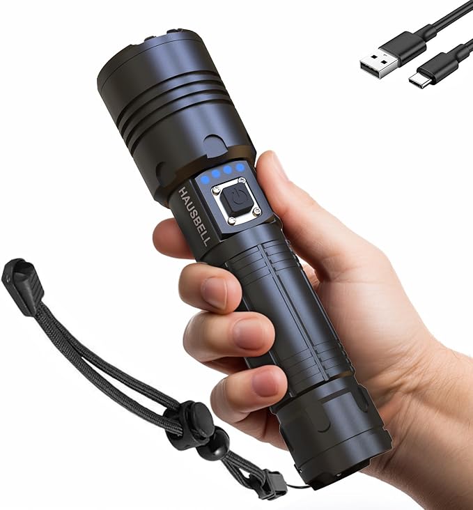 HAUSBELL A100 Upgraded LED Flashlights 20000 High Lumens, Zoomable Bright Flashlight with 5 Modes