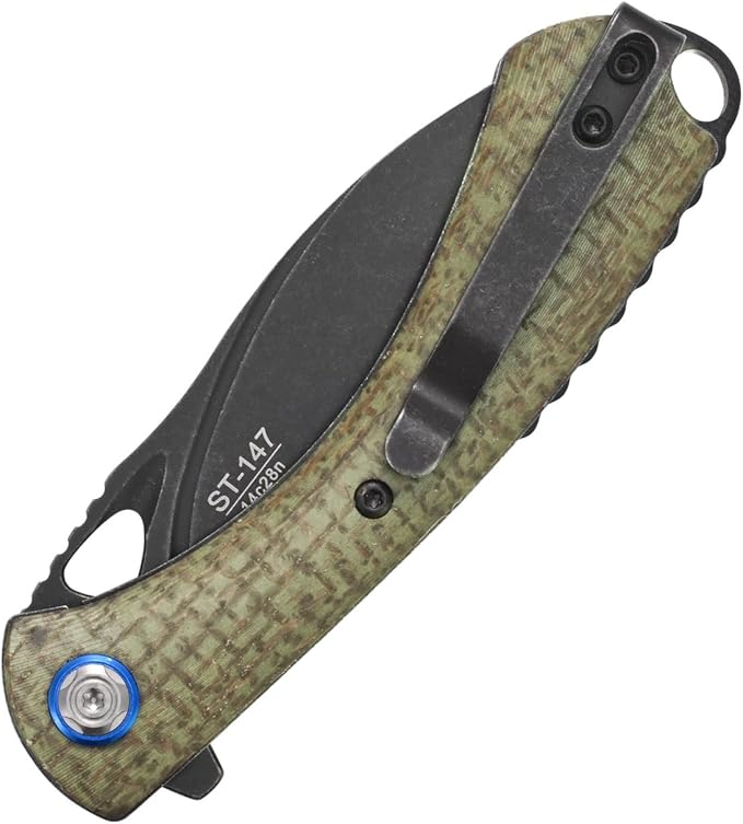 Sitivien ST147 Folding Pocket Knife,Black Stonewashed 14C28N Steel Blade with Micarta Handle