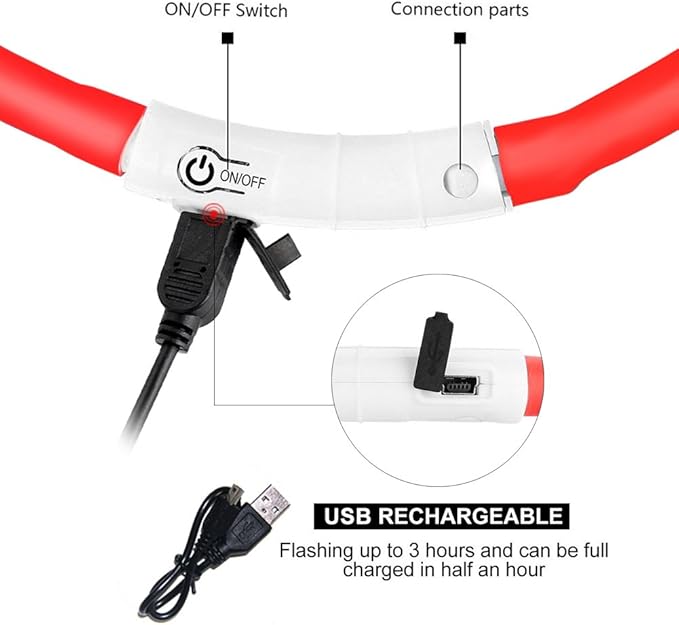 LED Dog Collar,USB Rechargeable Glowing Dog Collars, Light Up Collar Improved Pet Safety
