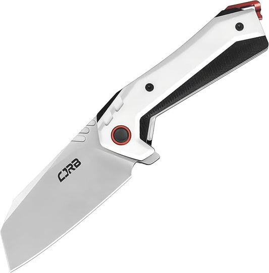 CJRB Tigris Pocket Knife, Folding Knife with AR-RPM9 Powder Steel Stonewash Blade Black & White G10