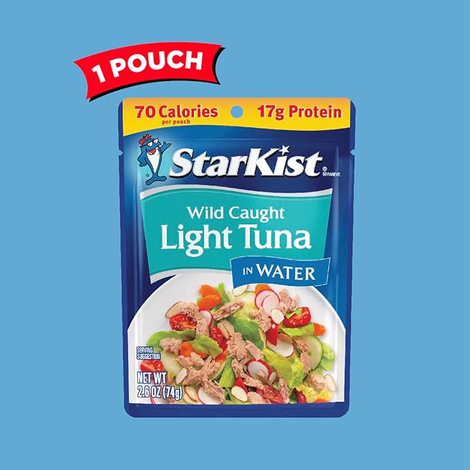 StarKist Chunk Light Tuna in Water, 2.6 oz Pouch (1 Pack) Ready to Eat Wild Caught Tuna, 17g