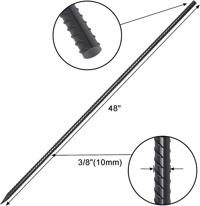 VVOKGO Rebar Stakes 48 Inch 8-Pack Concrete Form Stakes Heavy Duty Straight Ground Anchors, 3/8"