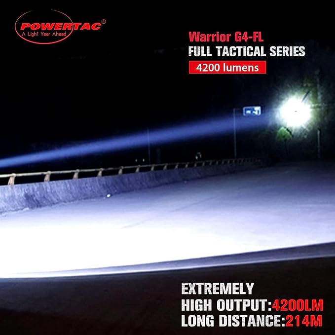 Powertac Warrior G4-FL 4200 Lumen (Wide Beam) Tactical Handheld Flashlight High Lumen, Waterproof