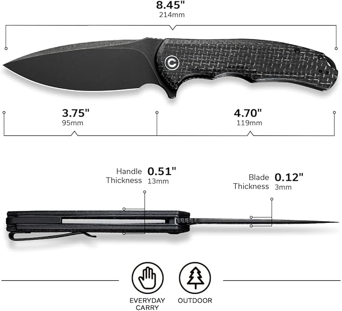 CIVIVI Folding Pocket Knife- Praxis Flipper Liner Lock Knife, 3.75" Black Stonewashed Blade with