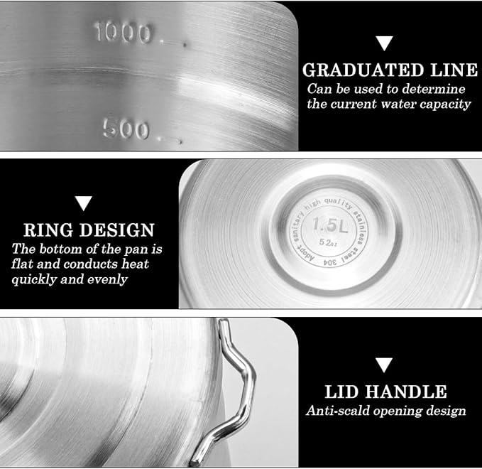 DOERDO Stainless Steel Camping Cook Pot with Lid and Folding Handle, 1.5L Camping Cookware Large
