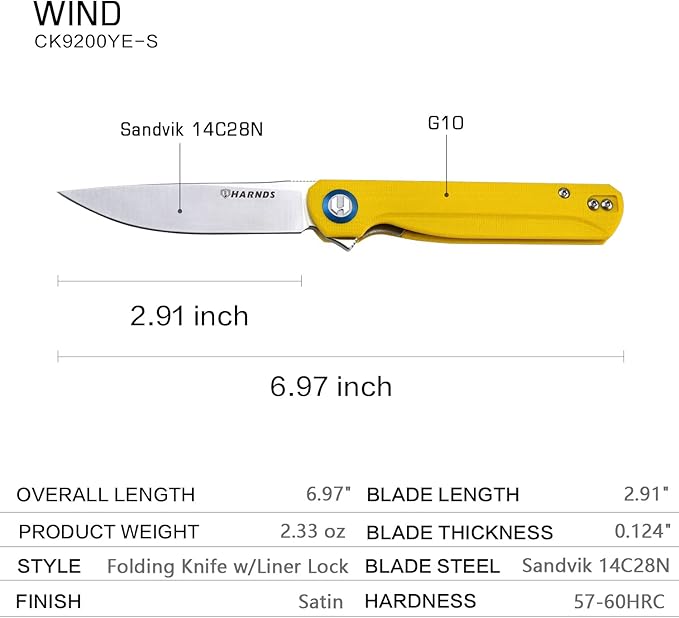 Wind Pocket Knife Flipper Sandvik Steel G10 Handle Folding Knife Ball Bearing with 2-Position Clip