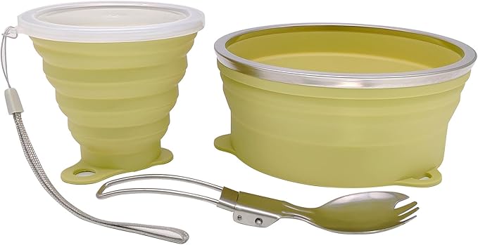 Mess Kit for Camping Silicone Collapsible Bowl Collapsible Cup and Stainless Steel Spoon for
