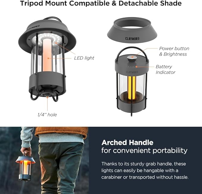 CLAYMORE Selene Lamp (Dark Gray) - Aesthetic Portable Outdoor Lamp, 4 Mood Lights, 6,700mAh