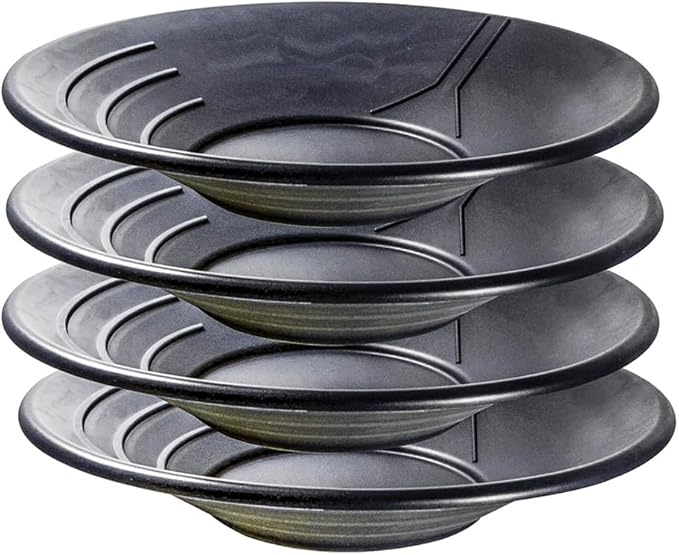 SE 14 Inch Gold Panning Pan - Three Riffles for Easier Mining and Prospecting, Black, 4 Pack