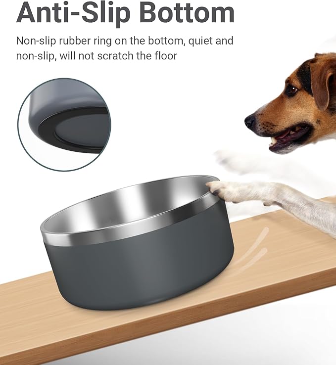 Dog Bowl, Stainless Steel Dog Food and Water Bowl with Non Slip Quiet Bottom, Easy to Clean