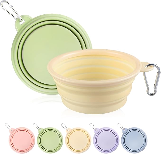 Collapsible Dog Bowls 2-Pack, Portable Travel Dog Bowl with Carabiner, Food-Grade Silicone Pet Bowl