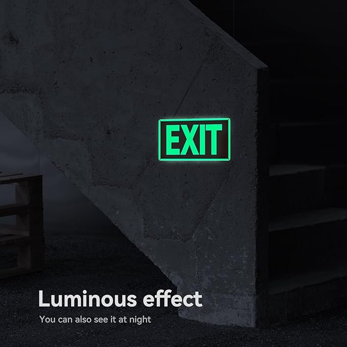 Exit Sign -2 Pack Glow in the Dark Exit Signs Aluminum 12x7 Inch – Photoluminiscent, Laminated for