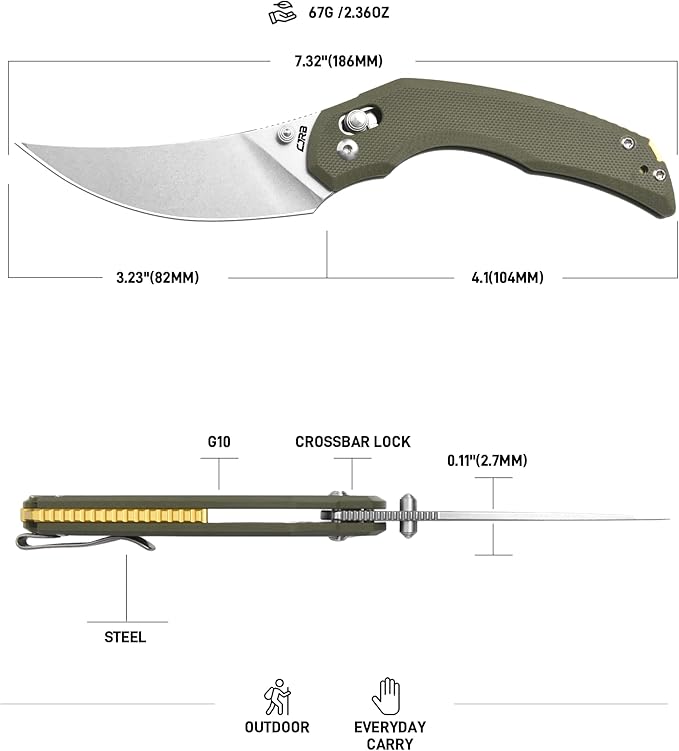CJRB Nanner Pocket Knife with 3.23" AR-RPM9 Steel Blade, Pocket Knife with G10 Handle for Men