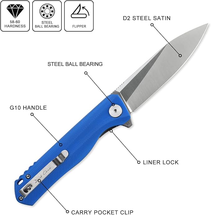 Petrified fish G10 handle D2 steel blade 2CR13 liner ball bearing flipper folding knife camping