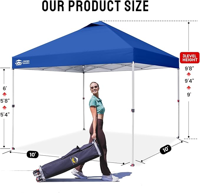 CROWN SHADES 10x10 Pop Up Canopy - Beach Tent with One Push Setup - Easy Outdoor Sun Shade for
