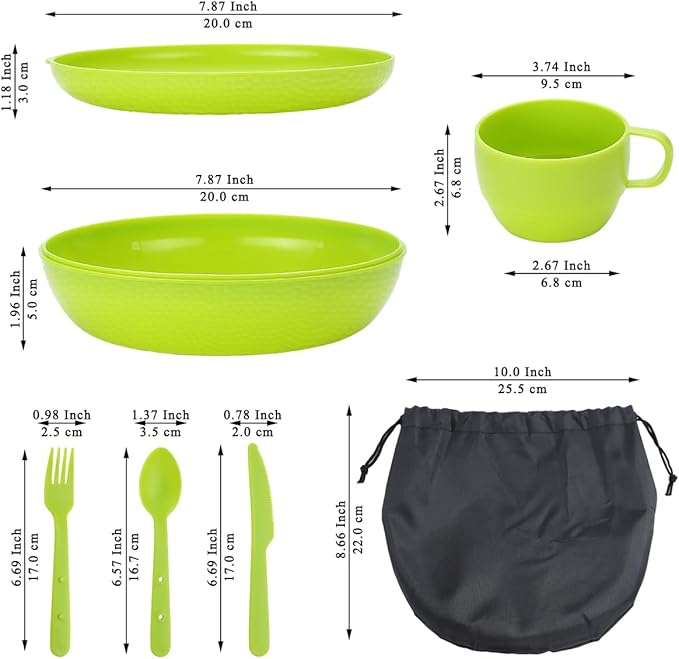 Berglander Camping Mess Kit with Bowl, Plate, Cup, Spoon, Fork, Knife and Carry Bag, Save Space