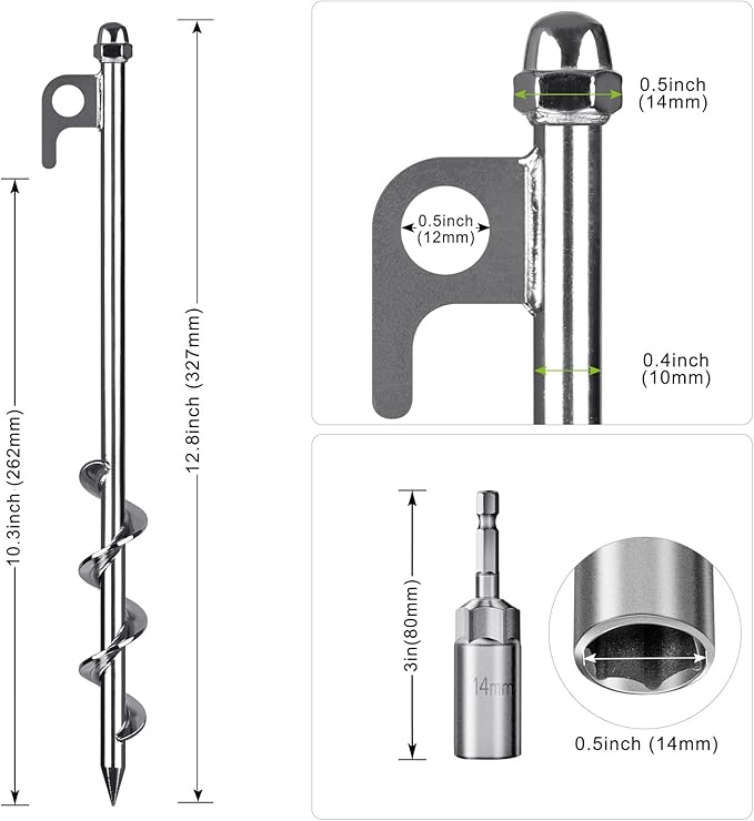 12 Inch Ground Anchors, 8 Pcs Heavy Duty Tent Stakes, Easy to Install and Reusable, for Camping