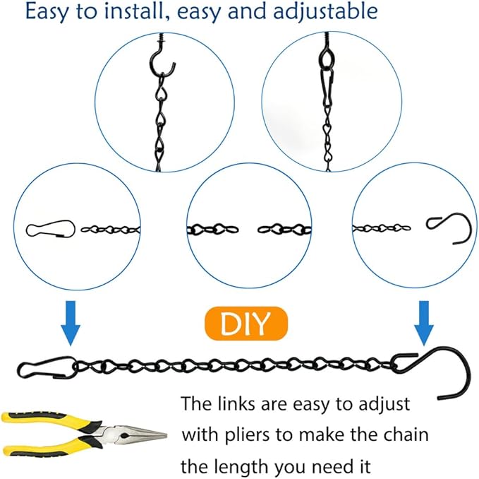 YINGFENG 236 Inch Black Metal Hanging Chains and Hanging Basket Hooks Set for Bird Feeders