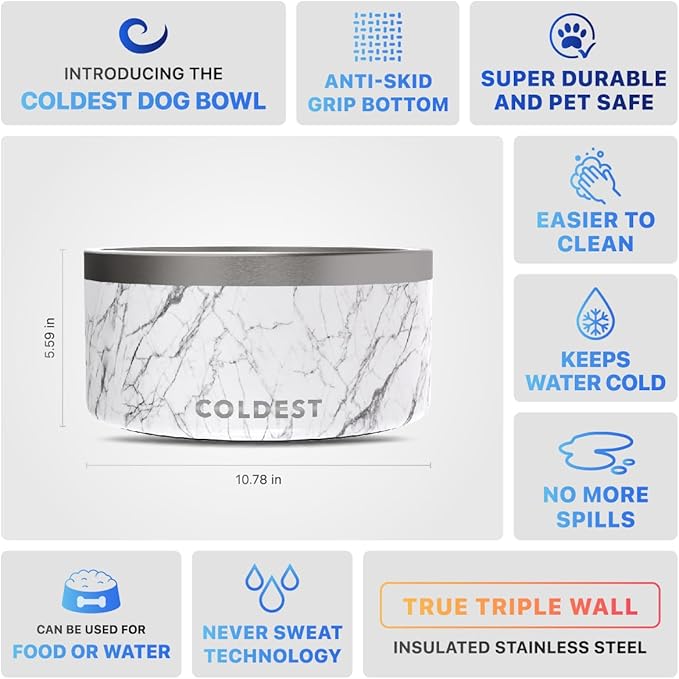 Coldest Dog Bowl - Anti Rust Metal, Non Slip, 3 Layers Insulated Stainless Steel Dog Bowls - Spill