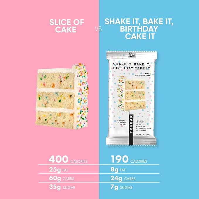 TRUBAR Vegan Protein Bar, Shake it Bake it Birthday Cake it, Gluten Free, Plant Based Protein