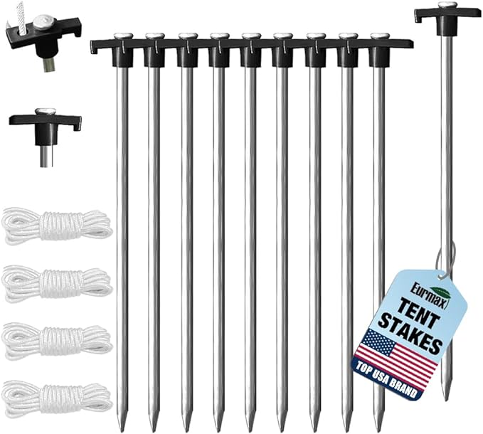 Eurmax USA Galvanized Non-Rust Camping Family Tent Pop Up Tent Stakes Canopy Anchors Heavy Duty