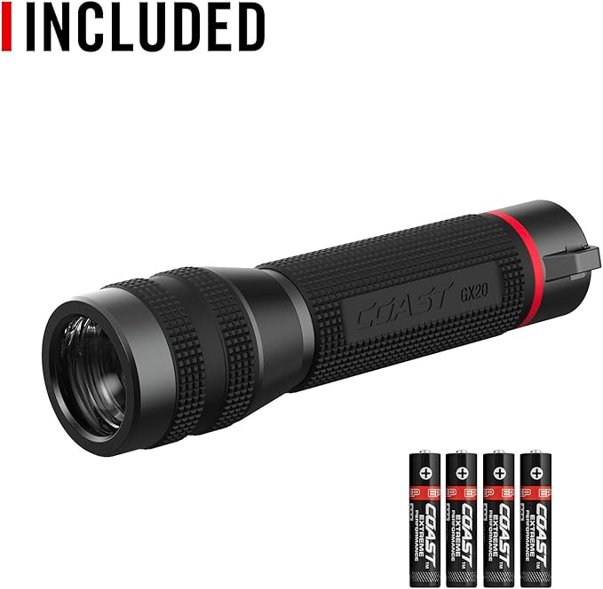 Coast GX20 1200 Lumen Waterproof Alkaline-Dual Power LED Flashlight with Twist Focus, Anti-Roll Cap