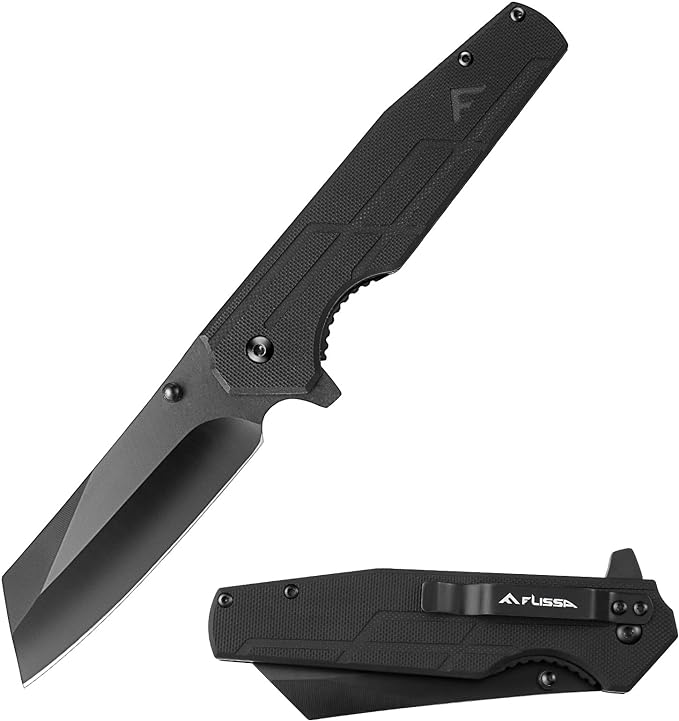 FLISSA Pocket Knife, 3.5" Folding Stonewash Blade Tactical Knife, G10 Handle, for Outdoor