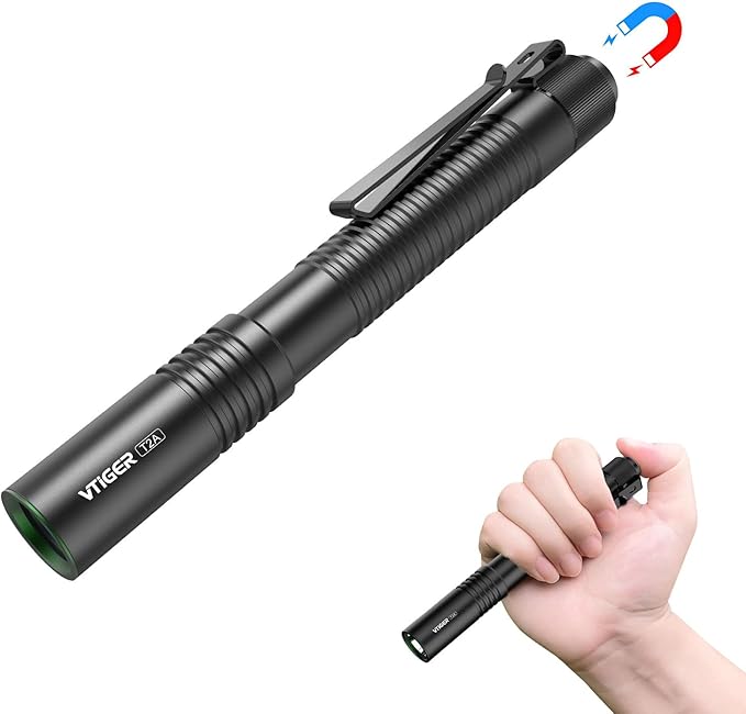 VTIGER T2A Compact EDC Flashlight,1500 High Lumens AA Rechargeable LED Flashlight, Super Bright