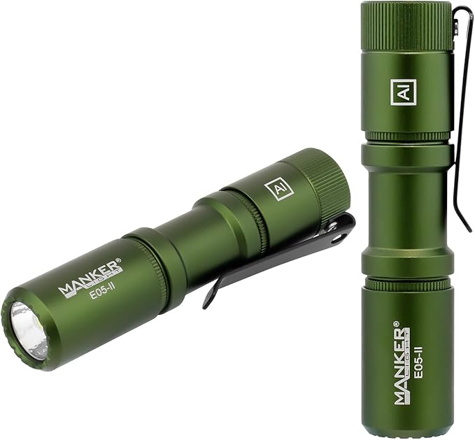 Manker E05 II High Output EDC Flashlight Eeay to Carry, for Camping, Hiking (Army Green, 1300