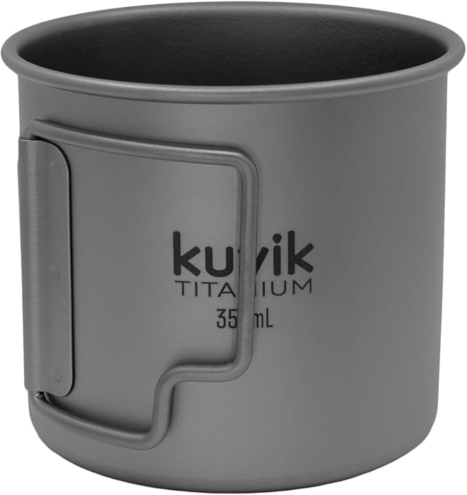 Kuvik Titanium Cup with Lid 350ml (11.8 oz) - Ultralight and Compact Pot for Backpacking, Camping