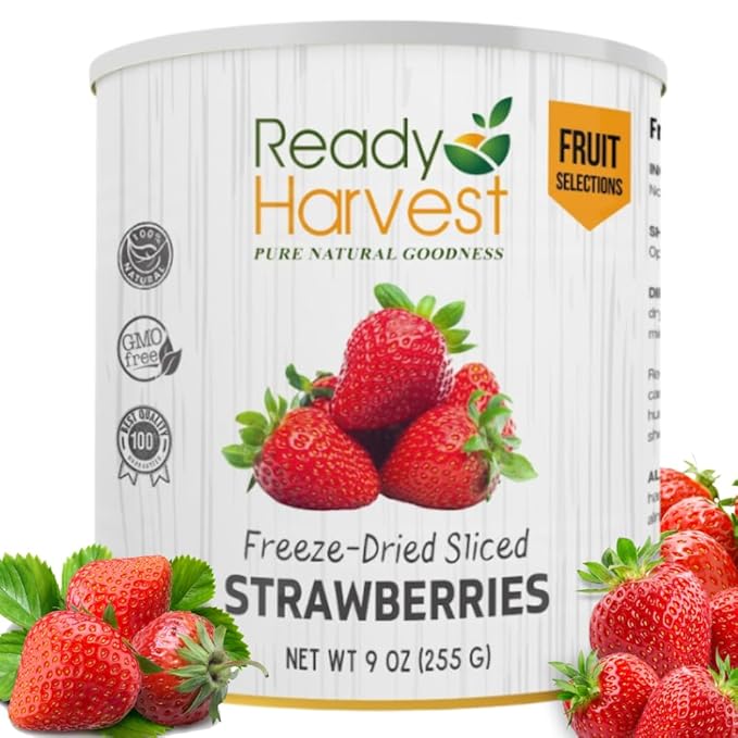 Ready Harvest Freeze Dried Strawberries - Full Can 24 Servings, 9 oz - 100% Natural, Healthy