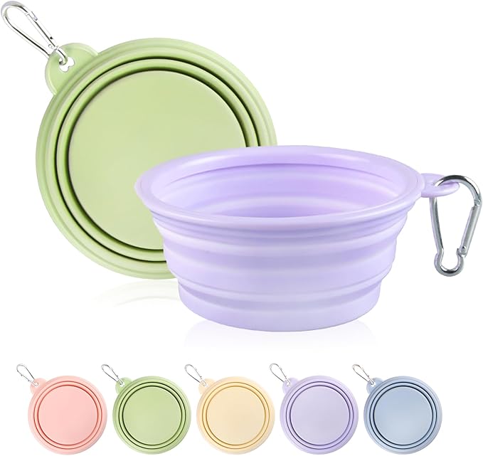 Collapsible Dog Bowls 2-Pack, Portable Travel Dog Bowl with Carabiner, Food-Grade Silicone Pet Bowl