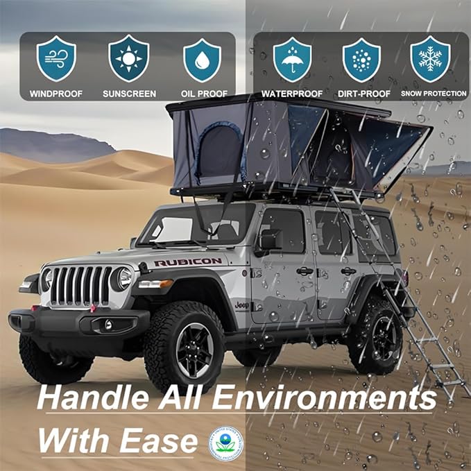 Rooftop Tent Hard Shell - Outdoor Car Camping 2-3 Person Truck, Sedan, SUV, Waterproof, Teardrop