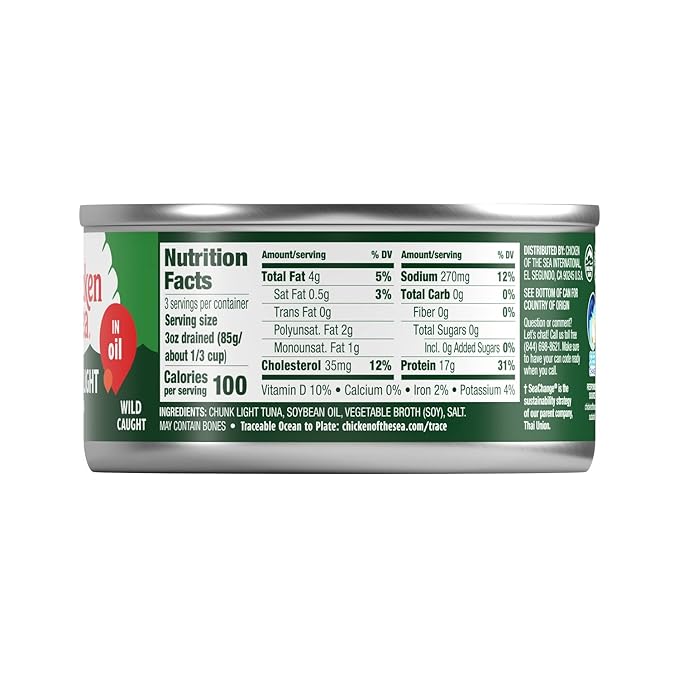 Chicken of the Sea Chunk Light Tuna in Oil, 12 oz. Cans (Pack of 12), Wild Caught Tuna