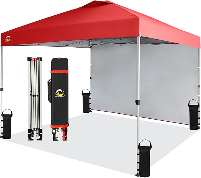 CROWN SHADES 10x10 Pop Up Canopy with 1 Side Wall - Beach Tent with One Push Setup - Outdoor Sun