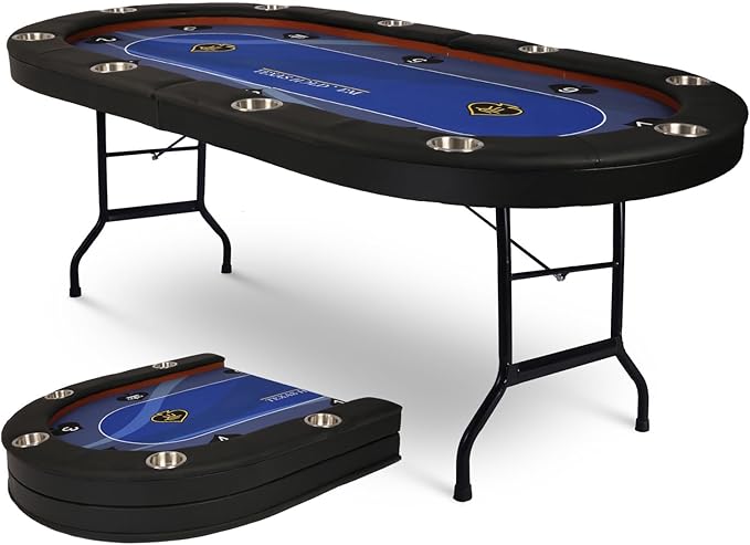 Upgrade Foldable Poker Table for 10 Players - Texas Holdem & Blackjack Board Game Table - Large
