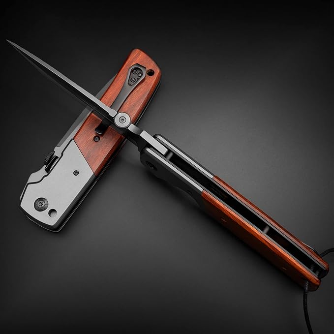 NedFoss DA52 Pocket Knife for Men, 5'' Large Folding Knife, 11'' Survival Knife with Rosewood