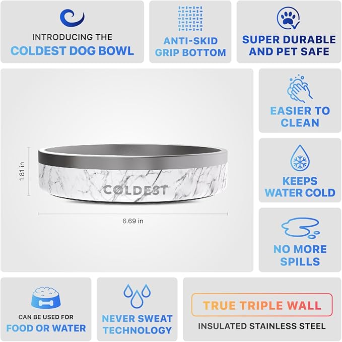 Coldest Dog Bowl - Anti Rust Metal, Non Slip, 3 Layers Insulated Stainless Steel Dog Bowls - Spill