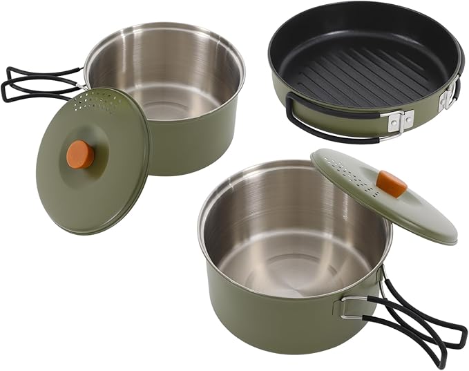 Portable Camping Cookware Set, 304 Stainless Steel Outdoor Camping Cooking Pots and Pans with