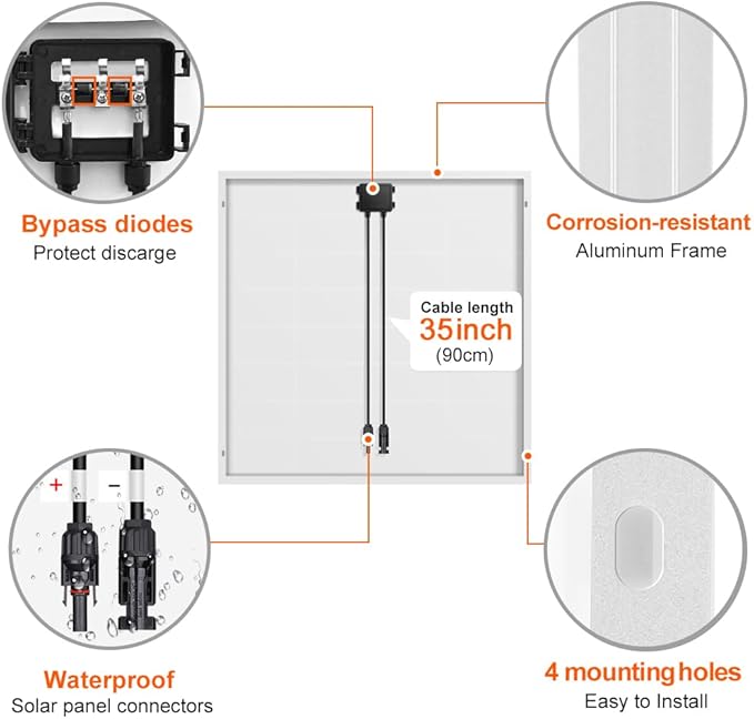 DOKIO 150W 18V Monocrystalline Solar Panel for 12V Systems, MC4 Connector, Aluminum Frame