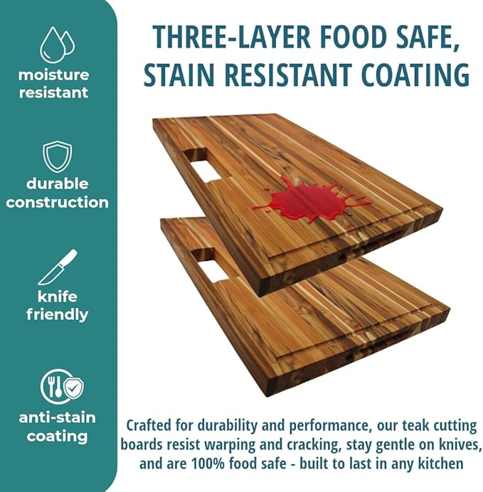 EcoDecors, Teak Edge Grain Cutting Board 29"x18", Solid FSC Teakwood Butcher Block with Juice