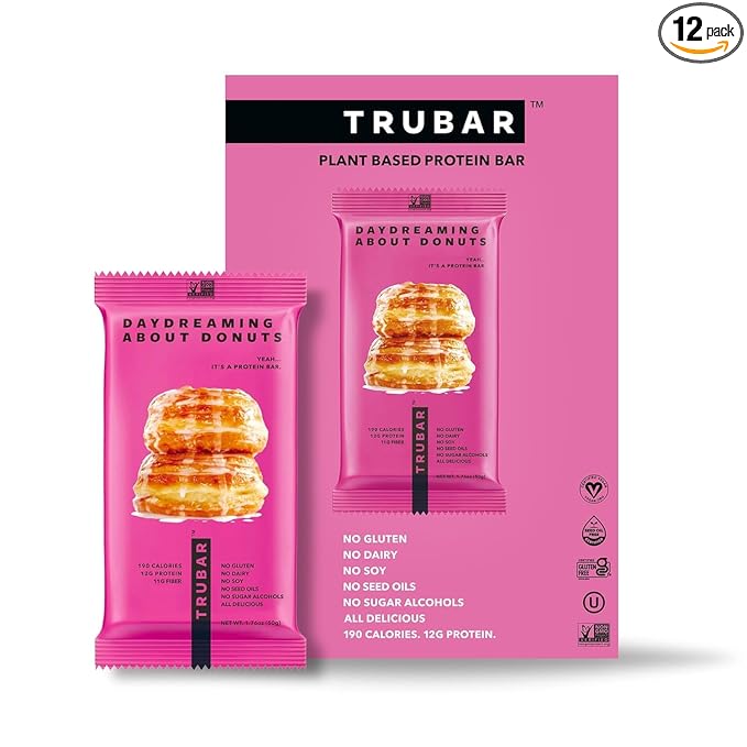 TRUBAR Vegan Protein Bar, Daydreaming About Donuts, Gluten Free, Plant Based, High Fiber, Dairy