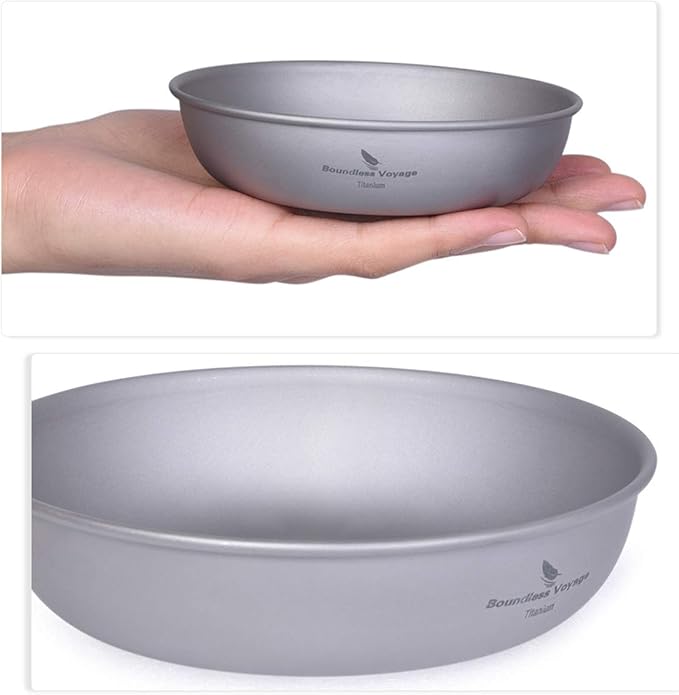 iBasingo Titanium Pan Dish Plate with Carry Mesh Bag Ultralight for Outdoor Camping Tableware
