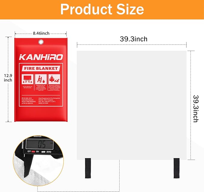 KANHIRO Fire Blanket Emergency for Home Kitchen - Fiberglass Fire Suppression Blanket Great for