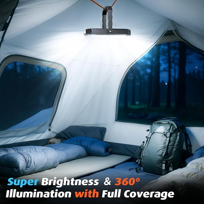 10000mAh Rechargeable LED Camping Lantern with LCD Display, 12 Light Modes, Dimmable & Waterproof