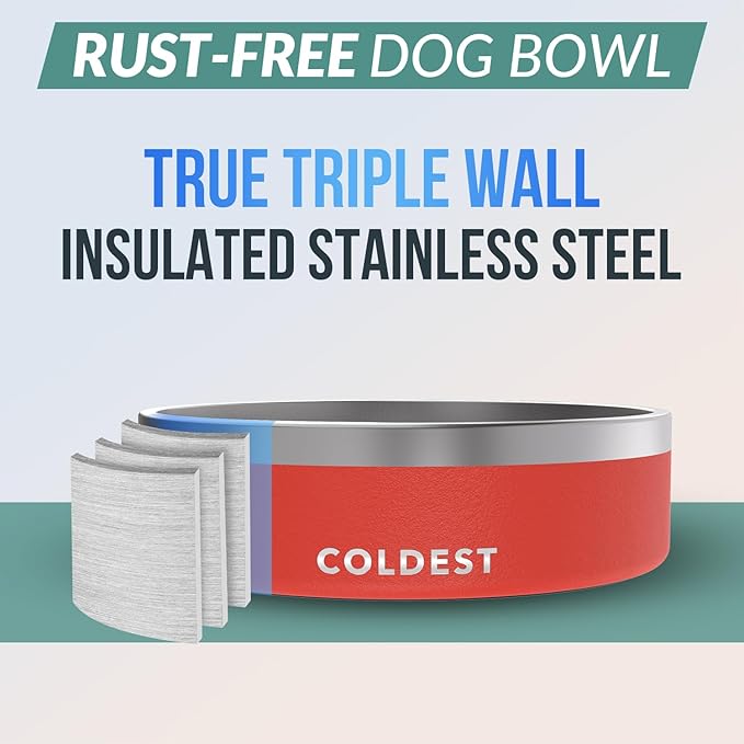 Coldest Dog Bowl - Anti Rust Metal, Non Slip, 3 Layers Insulated Stainless Steel Dog Bowls - Spill