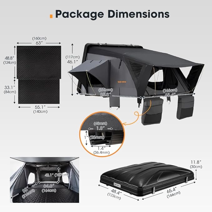 Sanhima Rooftop Tent Hard Shell - Jervis Overland Aluminium ABS Roof Top Tent w/Stargaze Window &